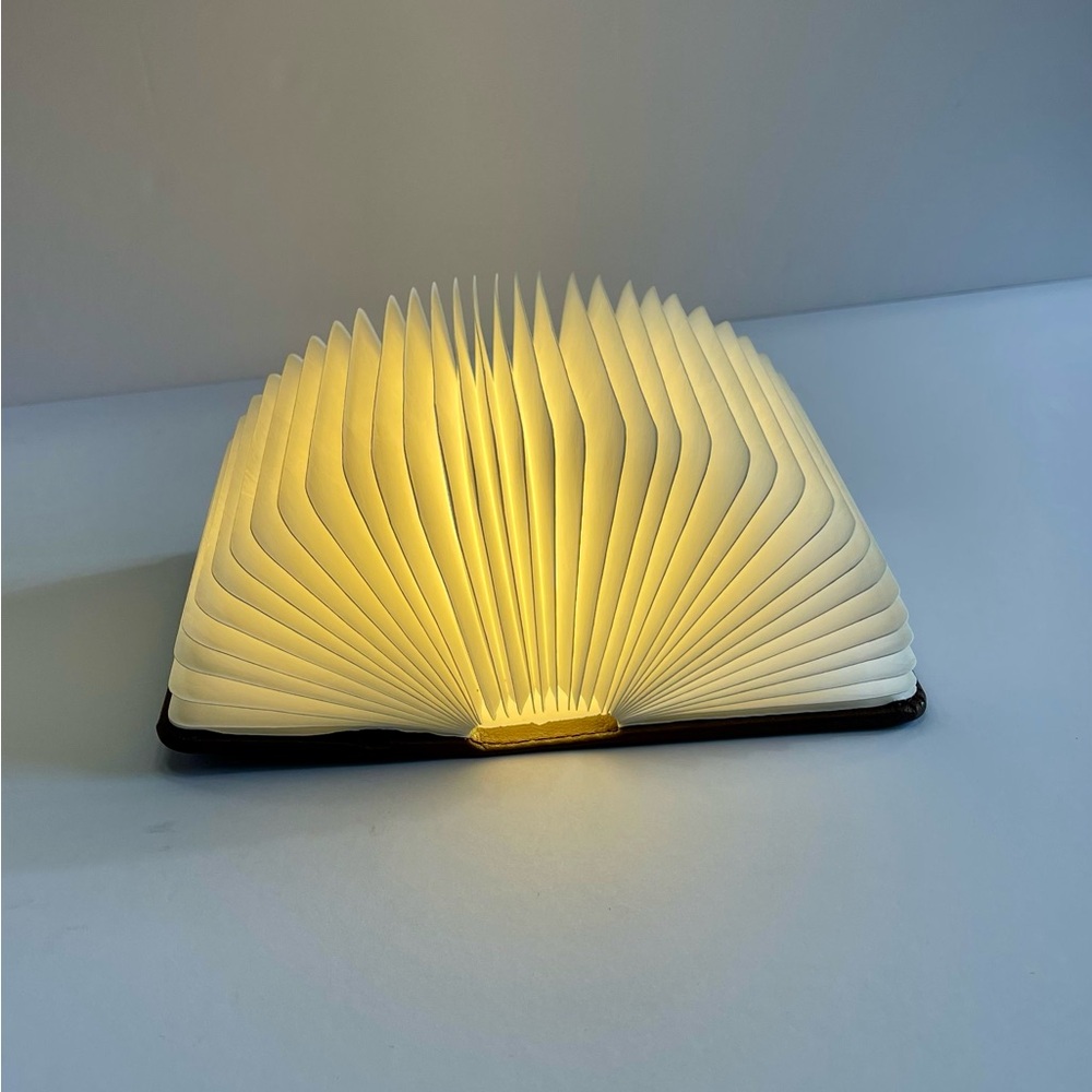 Foldable LED Book Lamp Rechargeable Mini Smart Light Brown Leather New